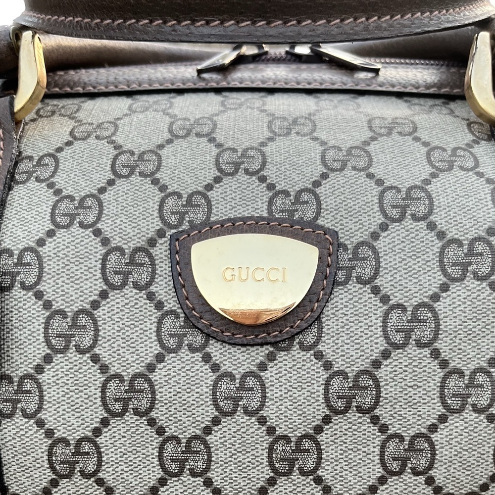 Vintage Gucci GG Supreme Boston Bag Travel Duffle Brown Monogram Leather Trim - Picture 9 of 15